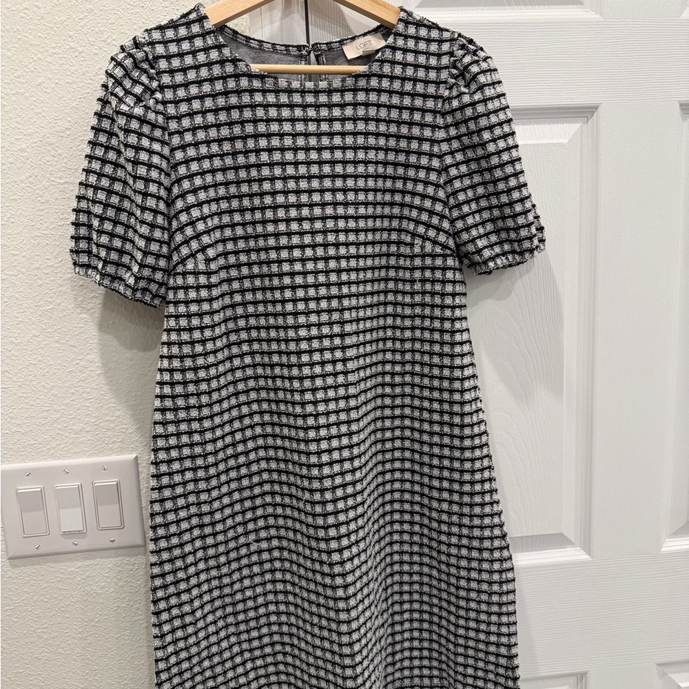 LOFT Black and White Check Tweed Mini Dress